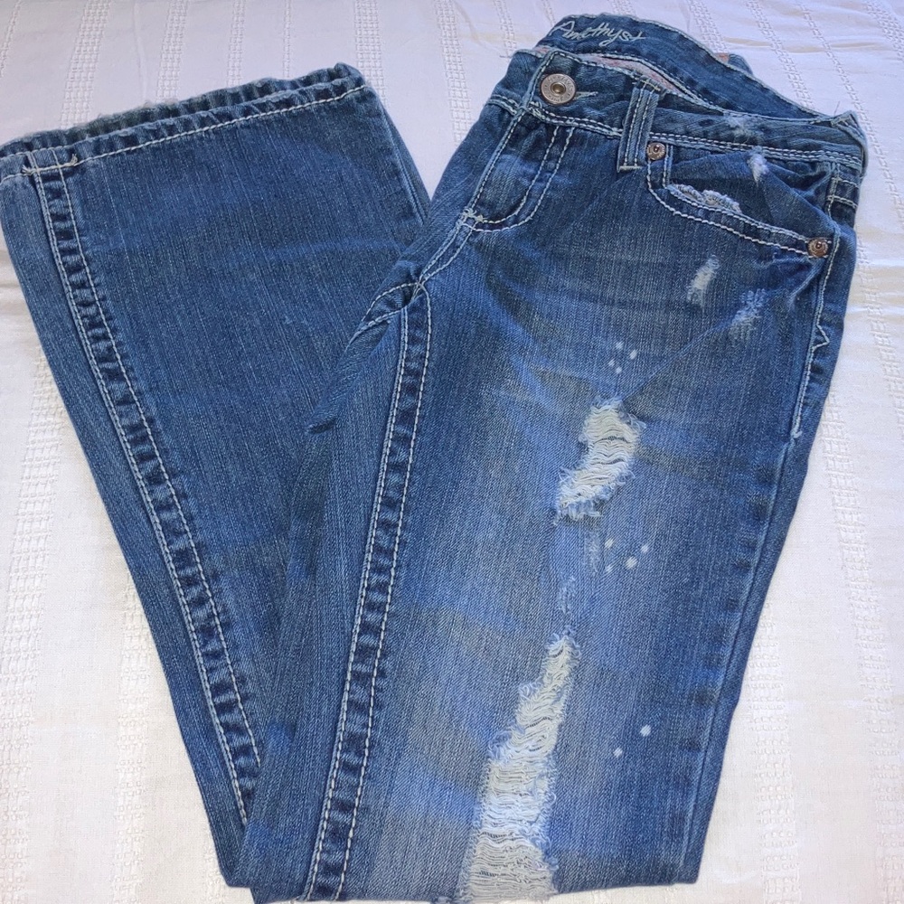 Amethyst Jeans Classic Blue‎ Distresses Boyfriend Denim 30x32